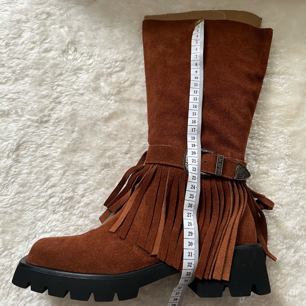 Fringe Suede Boots - Brown - Picture 6 of 11